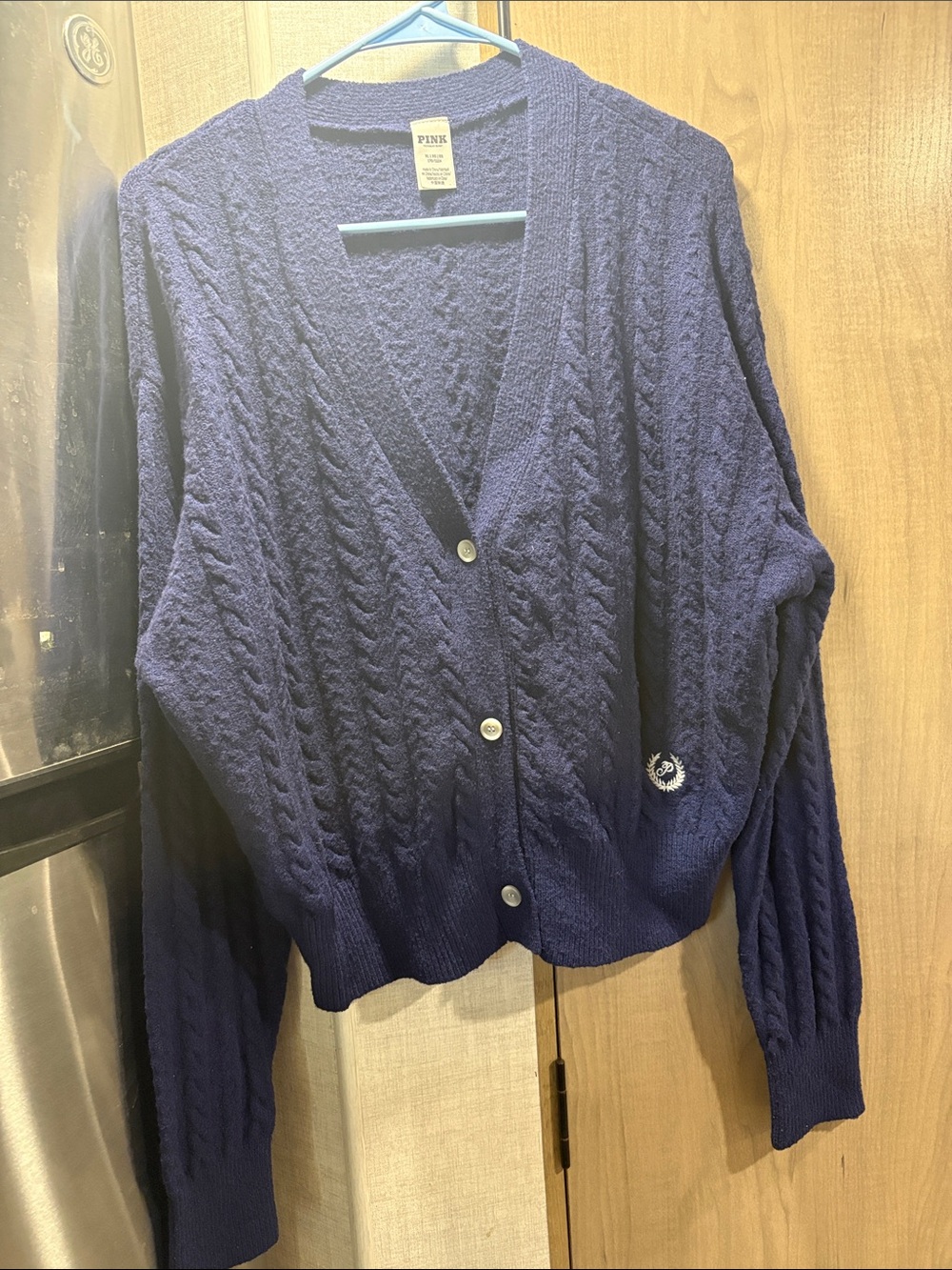 PINK Victoria's Secret Dark Navy Cable Knit Button Cardigan